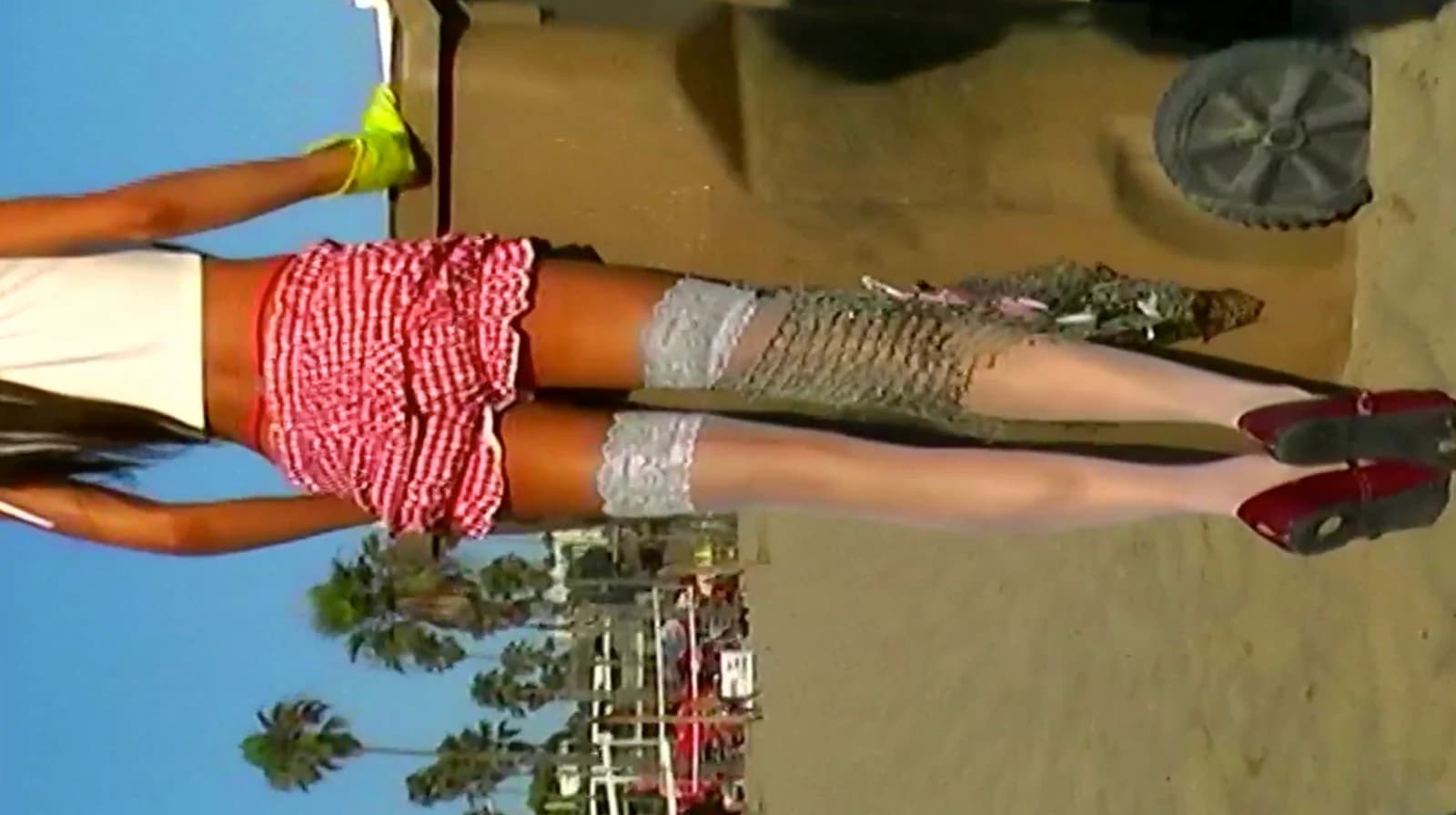 Pink shorts and silver fringe from the campaign